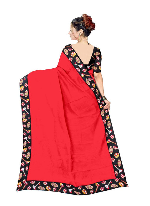 Red Color Printed Chanderi Silk Saree With Blouse