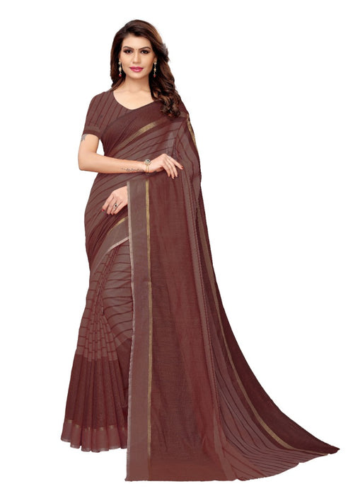 Coffee Color Printed Cotton Silk Saree With Blouse only in Bigswipe