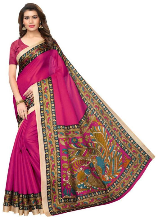 Pink Color Printed Khadi Silk Saree With Blouse only in Bigswipe