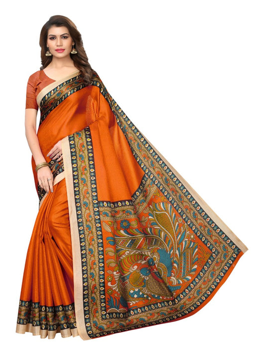 Orange Color Printed Khadi Silk Saree With Blouse only in Bigswipe