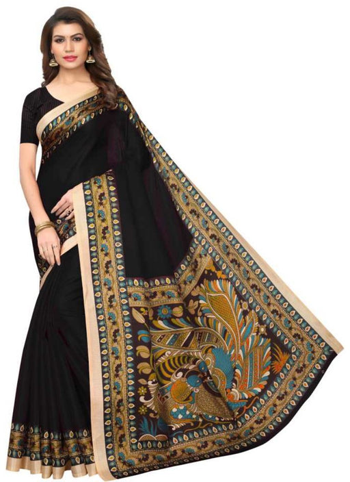 Black Color Printed Khadi Silk Saree With Blouse only in Bigswipe