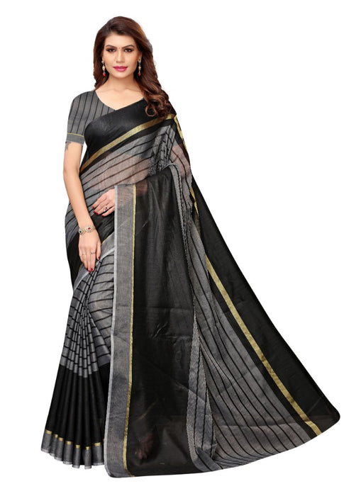 Black Color Printed Cotton Silk Saree With Blouse only in Bigswipe