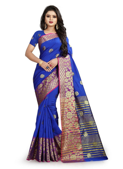 Blue Color Weaving Cotton Silk Saree With Blouse only in Bigswipe