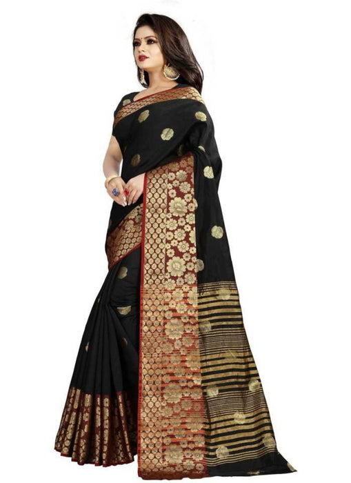 Black Color Weaving Cotton Silk Saree With Blouse only in Bigswipe