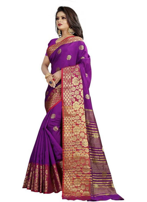 Purple Color Weaving Cotton Silk Saree With Blouse