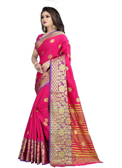 Pink Color Weaving Cotton Silk Saree With Blouse only in Bigswipe