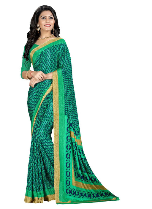 Green Color Printed Silk Crepe Saree With Blouse only in Bigswipe