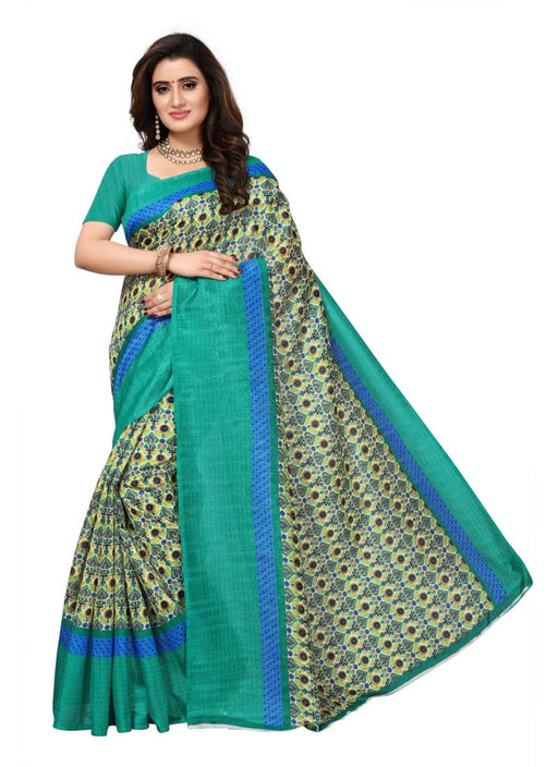 Green and beige Color Printed Bhagalpuri Silk Saree With Blouse only in Bigswipe