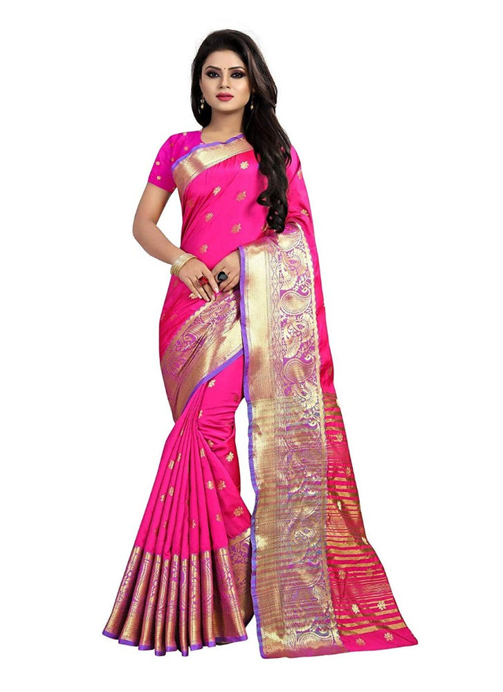 Pink Color Weaving Cotton Silk Saree With Blouse only in Bigswipe