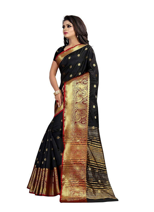 Black Color Weaving Cotton Silk Saree With Blouse only in Bigswipe