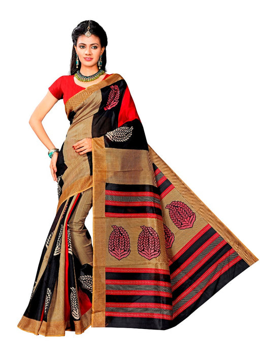 Multi Color Printed Bhagalpuri Silk Saree With Blouse only in Bigswipe