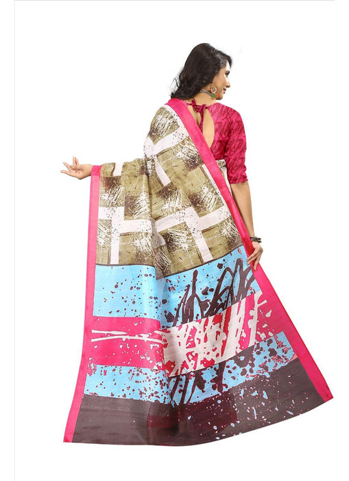 Multi Color Printed Bhagalpuri Silk Saree With Blouse only in Bigswipe