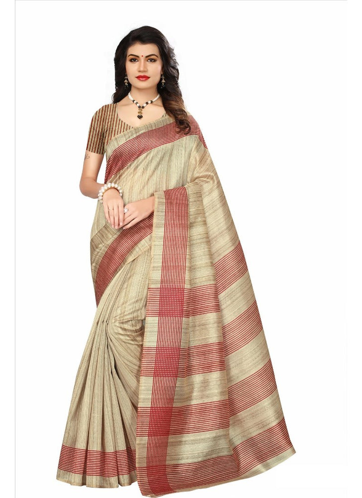 Light Brown Color Printed Bhagalpuri Silk Saree With Blouse only in Bigswipe