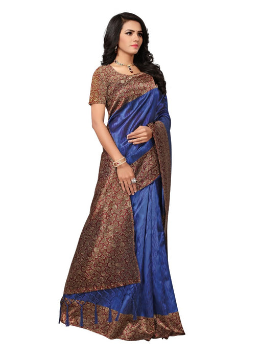 Blue Color Printed Mysore kalamkari Silk with jhalor Saree With Blouse only in Bigswipe