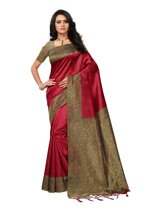 Maroon Color Printed Mysore kalamkari Silk with jhalor Saree With Blouse only in Bigswipe