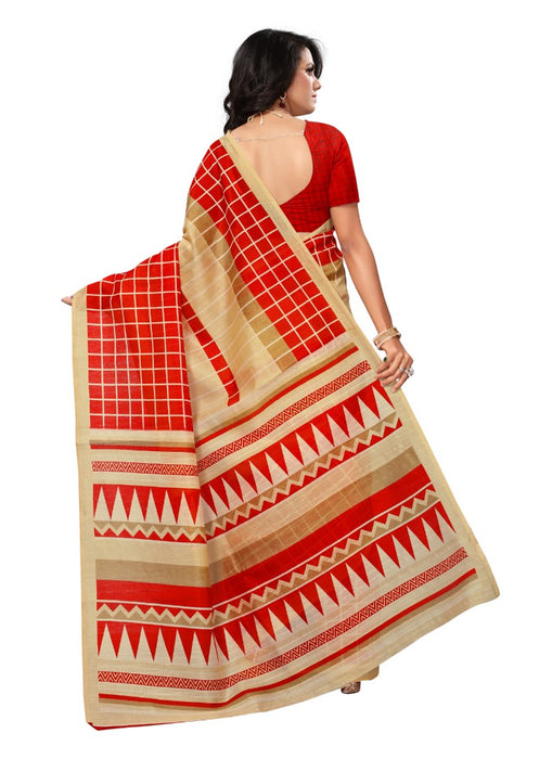 Red Color Printed Bhagalpuri Silk Saree With Blouse