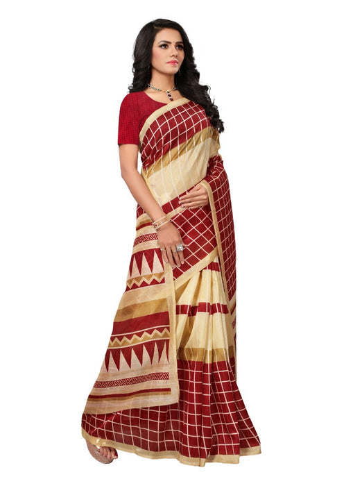 Maroon Color Printed Bhagalpuri Silk Saree With Blouse only in Bigswipe