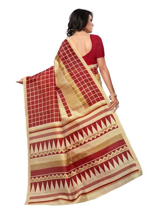 Maroon Color Printed Bhagalpuri Silk Saree With Blouse only in Bigswipe