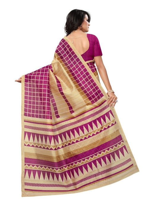 Magenta Color Printed Bhagalpuri Silk Saree With Blouse only in Bigswipe