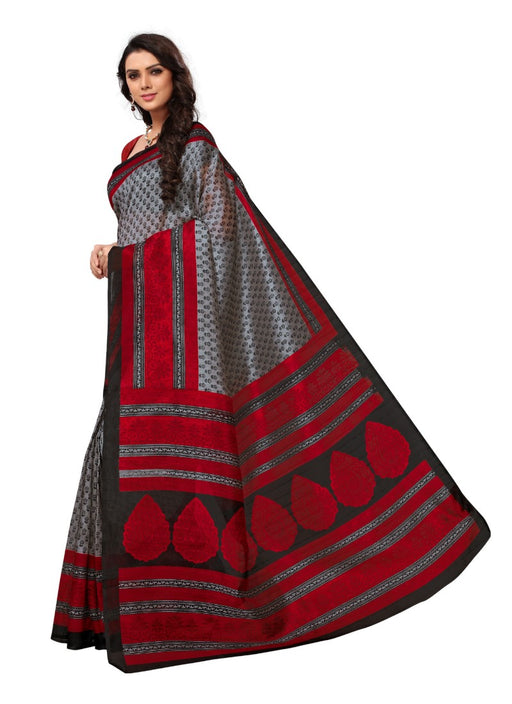 Maroon and grey Color Printed Bhagalpuri Silk Saree With Blouse only in Bigswipe