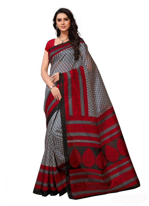 Maroon and grey Color Printed Bhagalpuri Silk Saree With Blouse only in Bigswipe