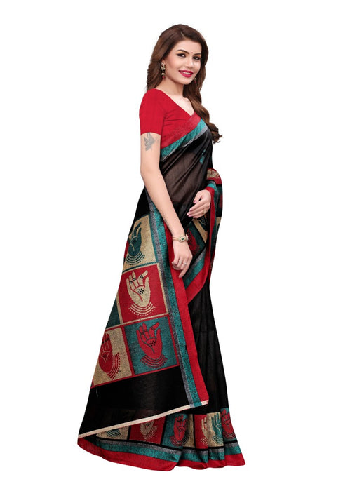 Black Color Printed Bhagalpuri Silk Saree With Blouse only in Bigswipe