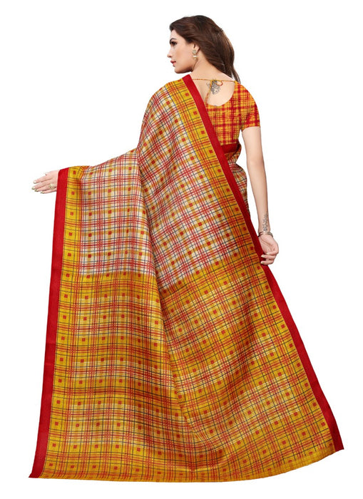 Multi Color Printed Khadi Silk Saree With Blouse only in Bigswipe