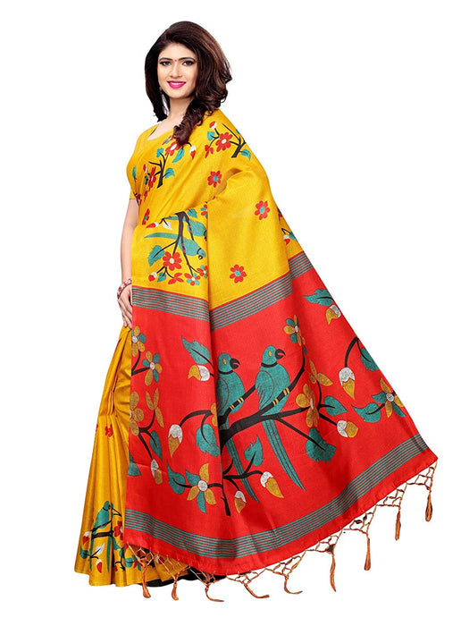 Yellow, Maroon Color Art Silk Saree