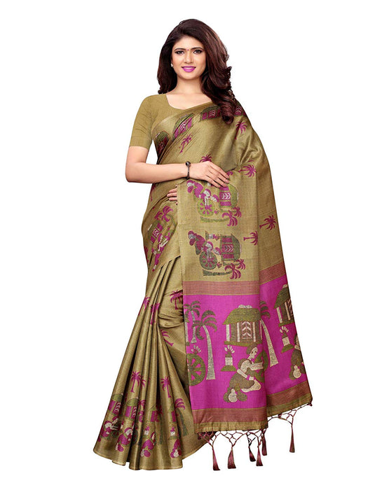 Green (Olive Green), Purple Color Art Silk Saree only in Bigswipe