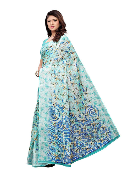 Blue, Multi Color Leno (Cotton Silk) Saree only in Bigswipe