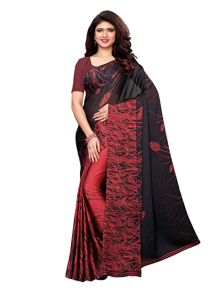 Maroon, Black Color Shimmer (Chiffon) Saree only in Bigswipe