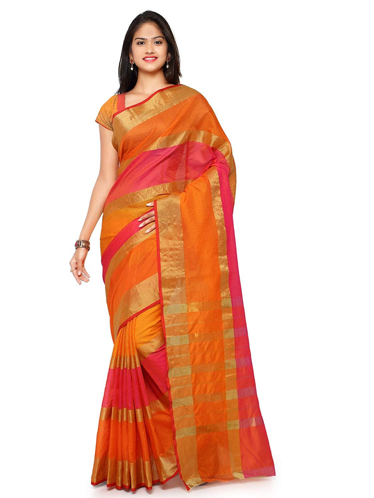 Orange,Pink Color Poly Silk Saree only in Bigswipe