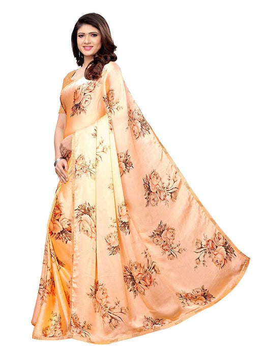 Peach, Multi Color Satin Saree only in Bigswipe