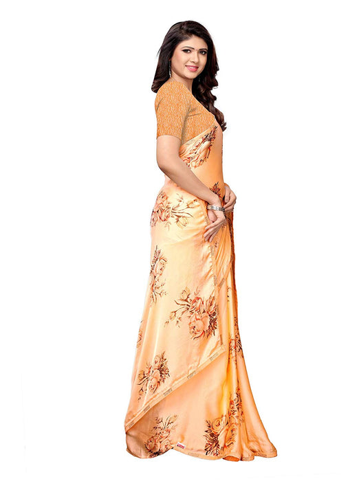 Peach, Multi Color Satin Saree only in Bigswipe