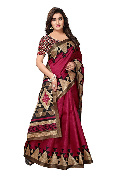 Maroon, Beige, Black Color Bhagalpuri Silk (Art Silk) Saree only in Bigswipe