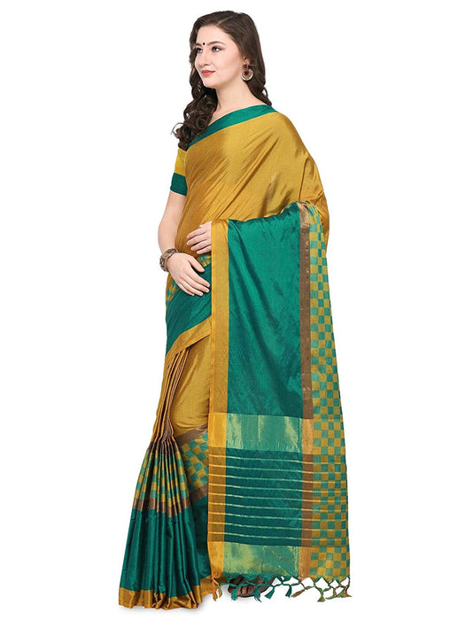 Yellow, Green Color Poly Silk Saree