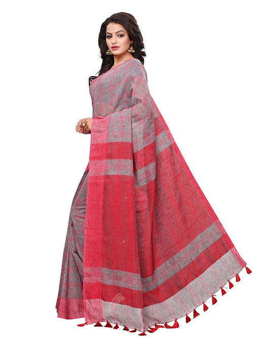 Grey (Red) Color Linen Saree only in Bigswipe