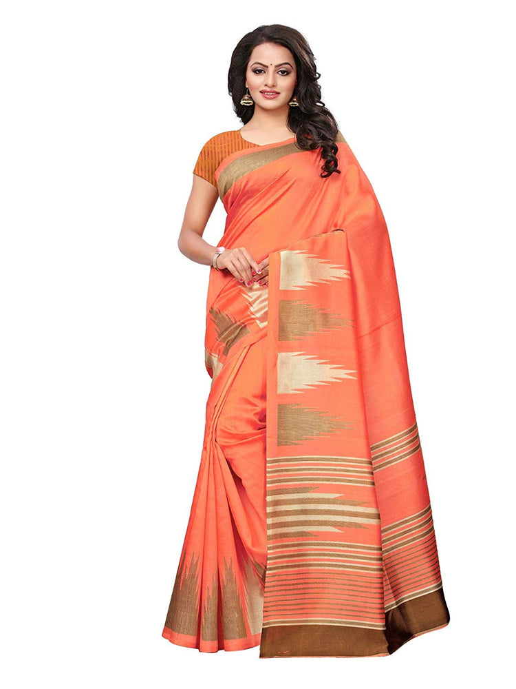 Orange, Multi Color Poly Silk Saree only in Bigswipe