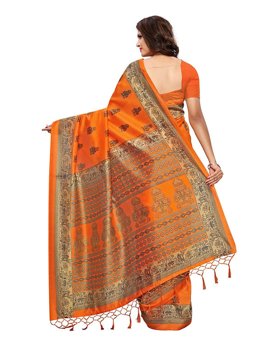 Orange, Beige Color Poly Silk Saree only in Bigswipe