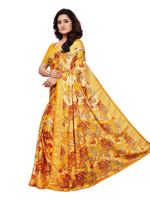 Yellow, Multi Color Chiffon Saree