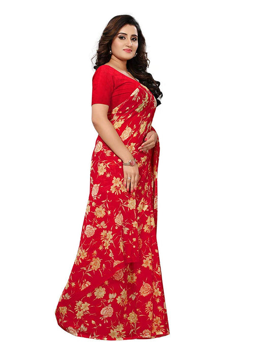 Red, Multi Color Chiffon Saree