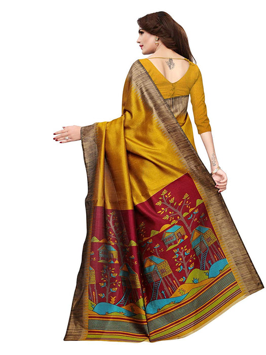 Yellow, Multi Color Kashmiri Silk (Art Silk) Saree