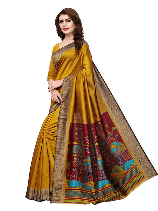 Yellow, Multi Color Kashmiri Silk (Art Silk) Saree