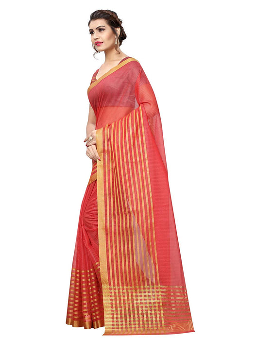 Red (Carrot Red) Color Poly Silk Saree