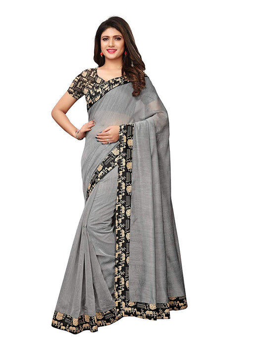 Grey Color Chanderi Silk Saree only in Bigswipe