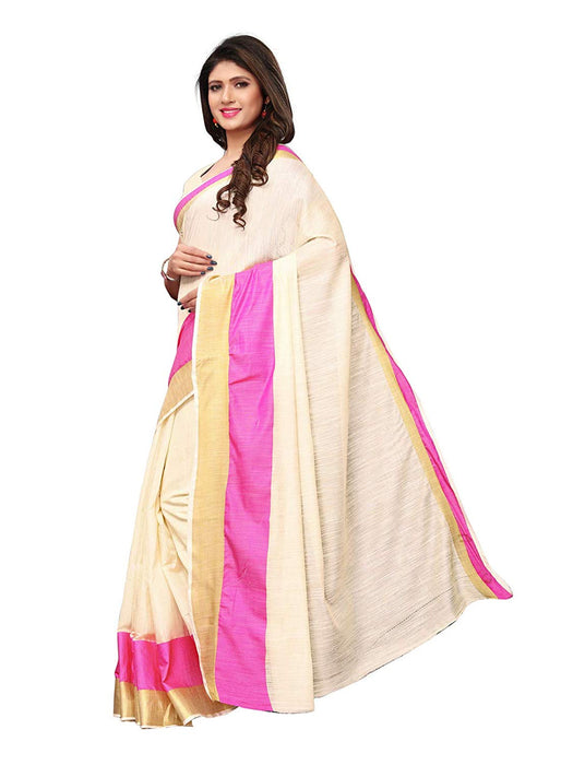 Off White, Pink Color Cotton Silk Saree only in Bigswipe