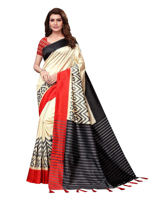 Beige, Red, Multi Color Poly Silk Saree only in Bigswipe