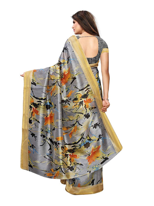 Grey, Multi Color Bhagalpuri Silk Saree only in Bigswipe