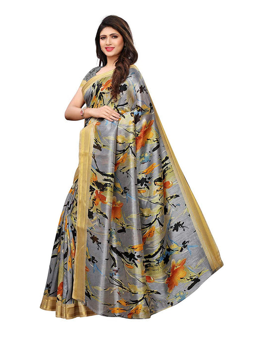 Grey, Multi Color Bhagalpuri Silk Saree only in Bigswipe