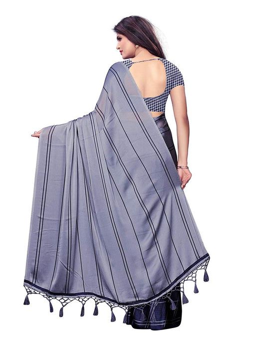 Navy Blue, Grey Color Chiffon Georgette Saree only in Bigswipe